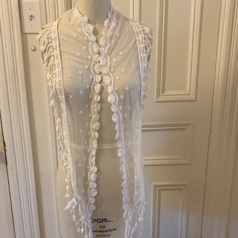 White Lace Floral Scarf